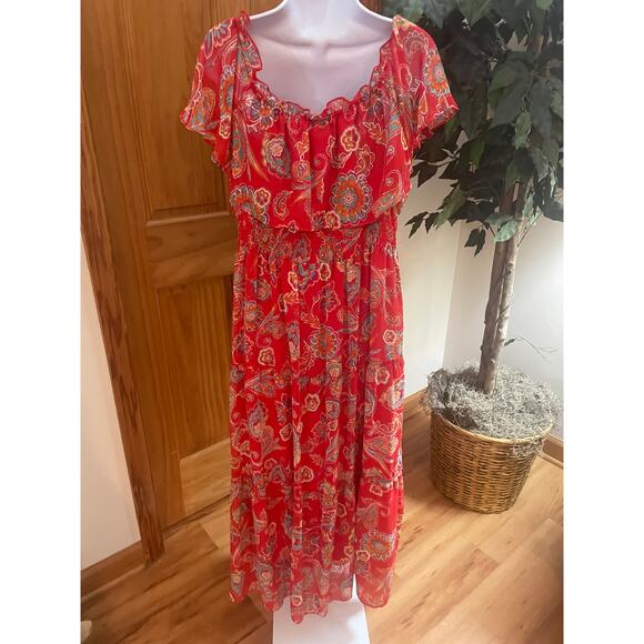 Rabbit Rabbit Rabbit  Design Off the Shoulder Dress, Red Pattern, Size 16 P - Picture 2 of 8